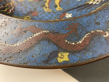 A large Chinese cloisonn&eacute; basin with a qilin, phoenixes and dragons, Republic